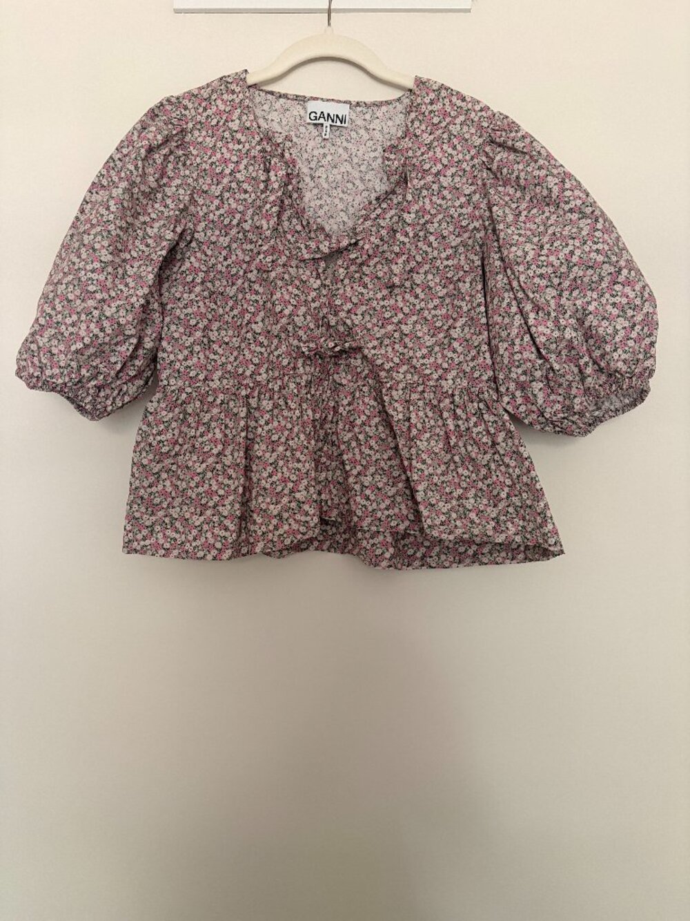 Ganni Pink Floral Peplum Blouse
